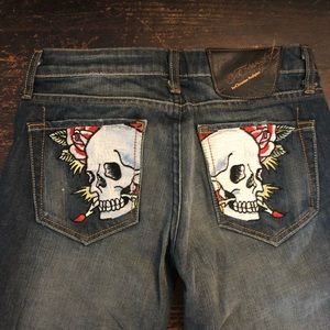 Ed Hardy Jeans embroidered Skull and rose Pocket